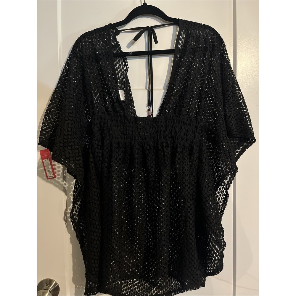 NWT Xhilaration Swimsuit Cover Up Women's Size Large Black Lace Mesh